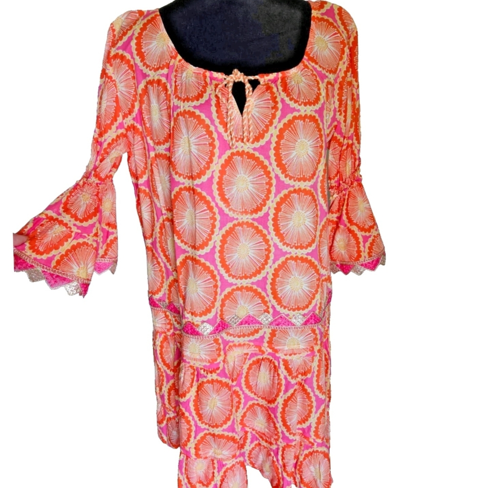 Vibrant Pink and Orange Patterned Dress-$178.50 - Picture 16 of 17